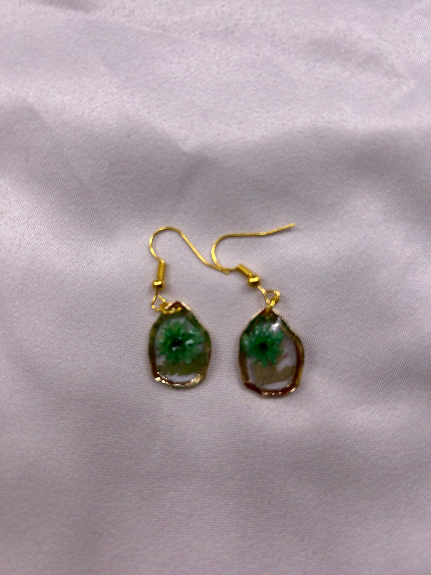 Small Gold Drop Earrings - Blue Florals