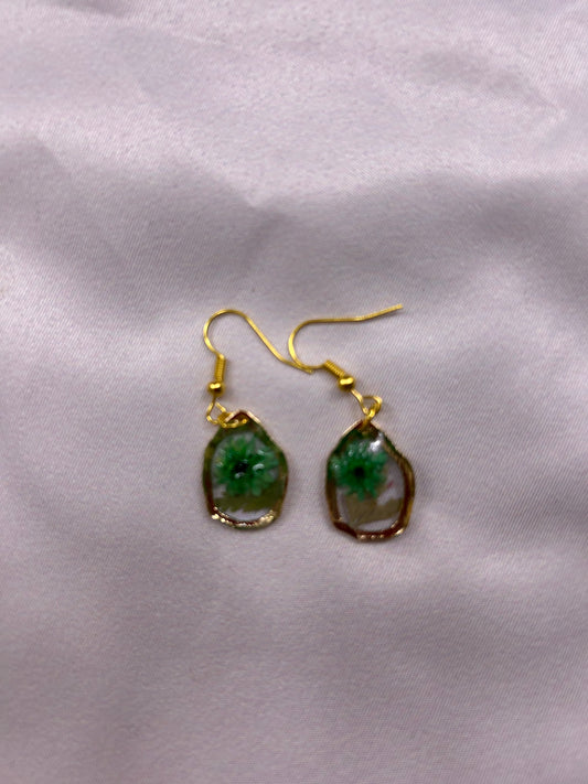 Small Gold Drop Earrings - Blue Florals