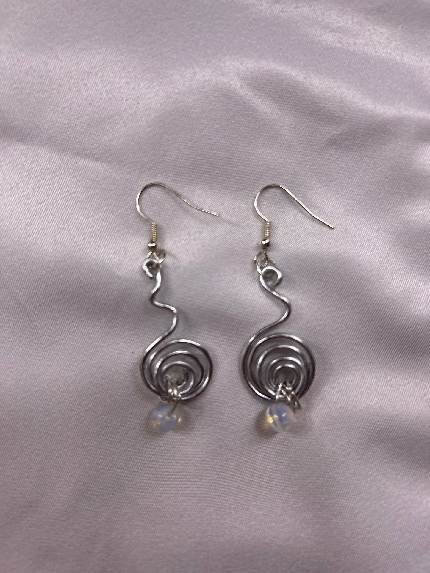 Silver Spiral Earrings - Opalite