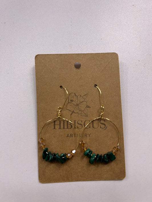 Gold Malachite Hoop Earrings