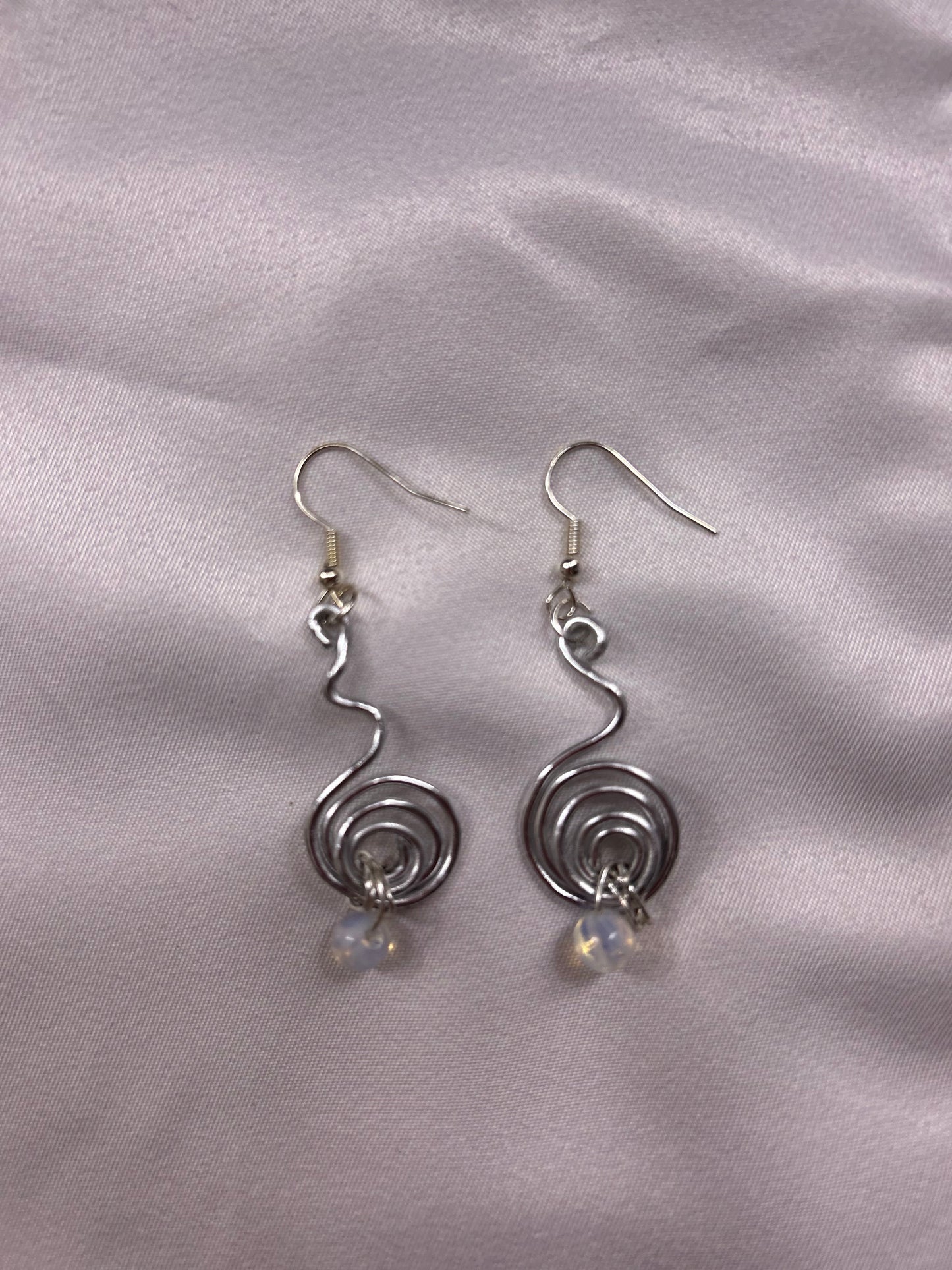 Silver Spiral Earrings - Opalite