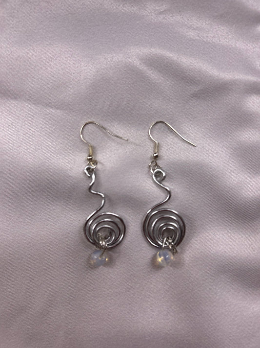 Silver Spiral Earrings - Opalite