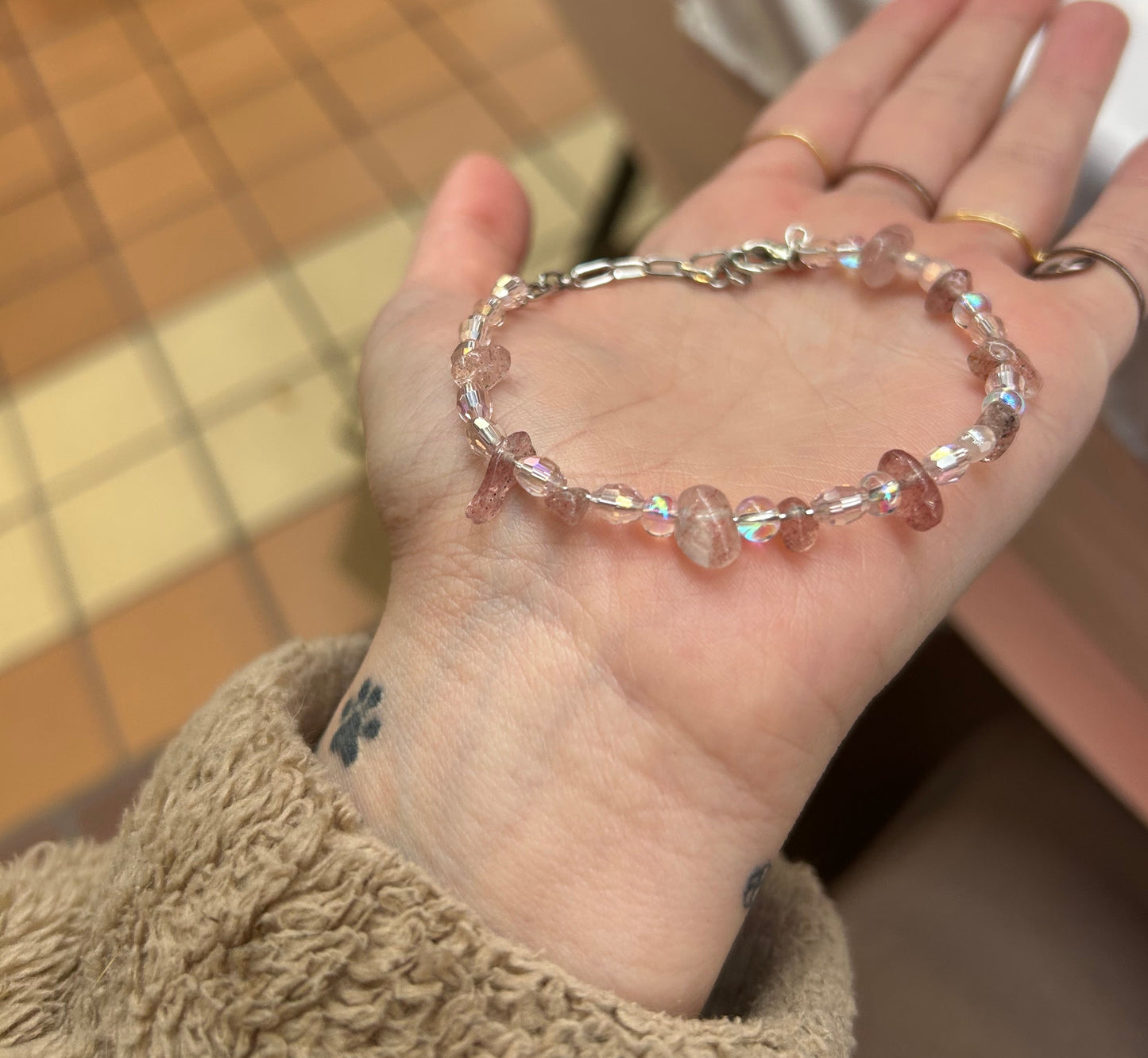 Strawberry Quartz Beaded Bracelet