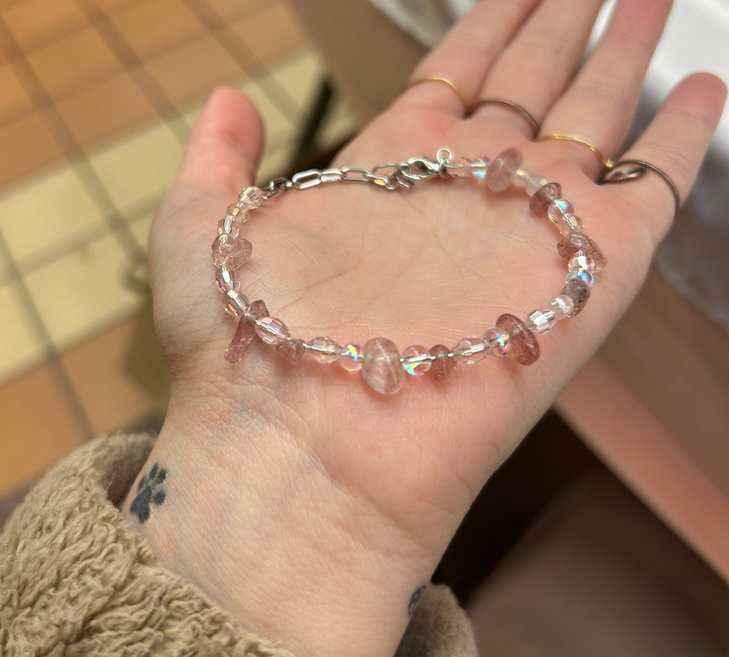 Strawberry Quartz Beaded Bracelet