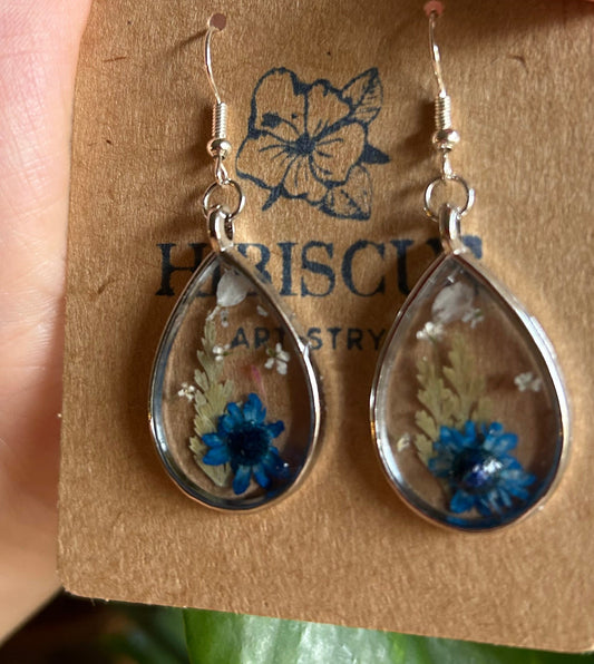 Blue Floral Drop Earrings