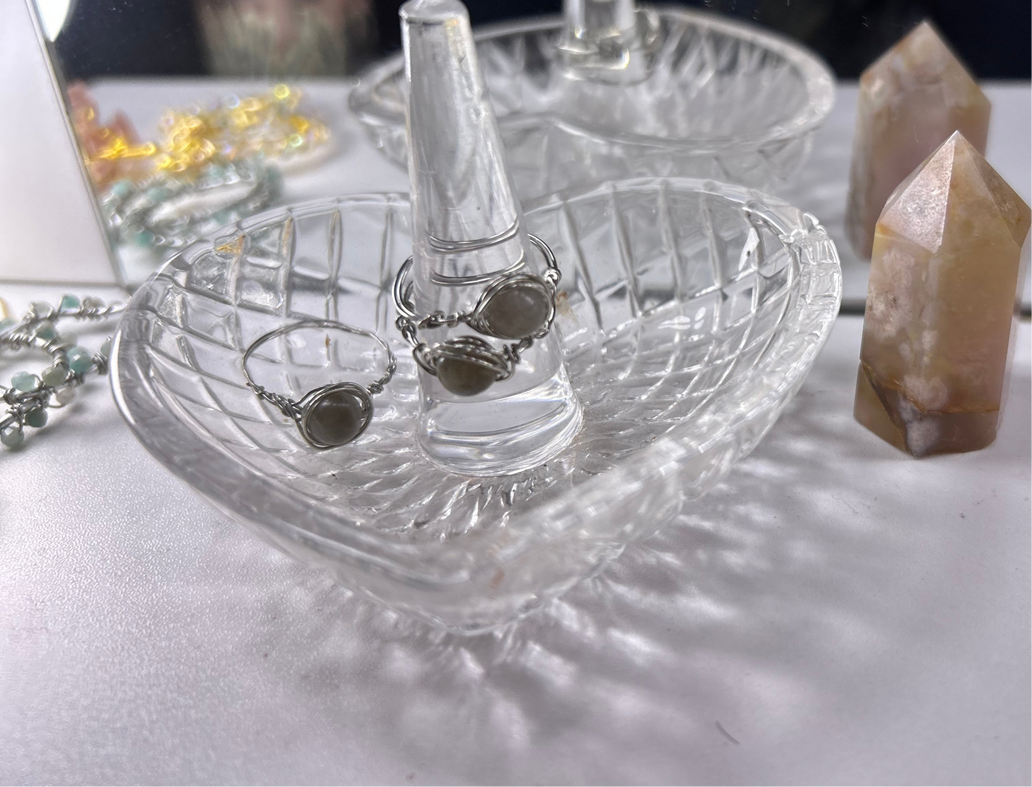 Wire Wrapped Crystal Rings - 6mm bead