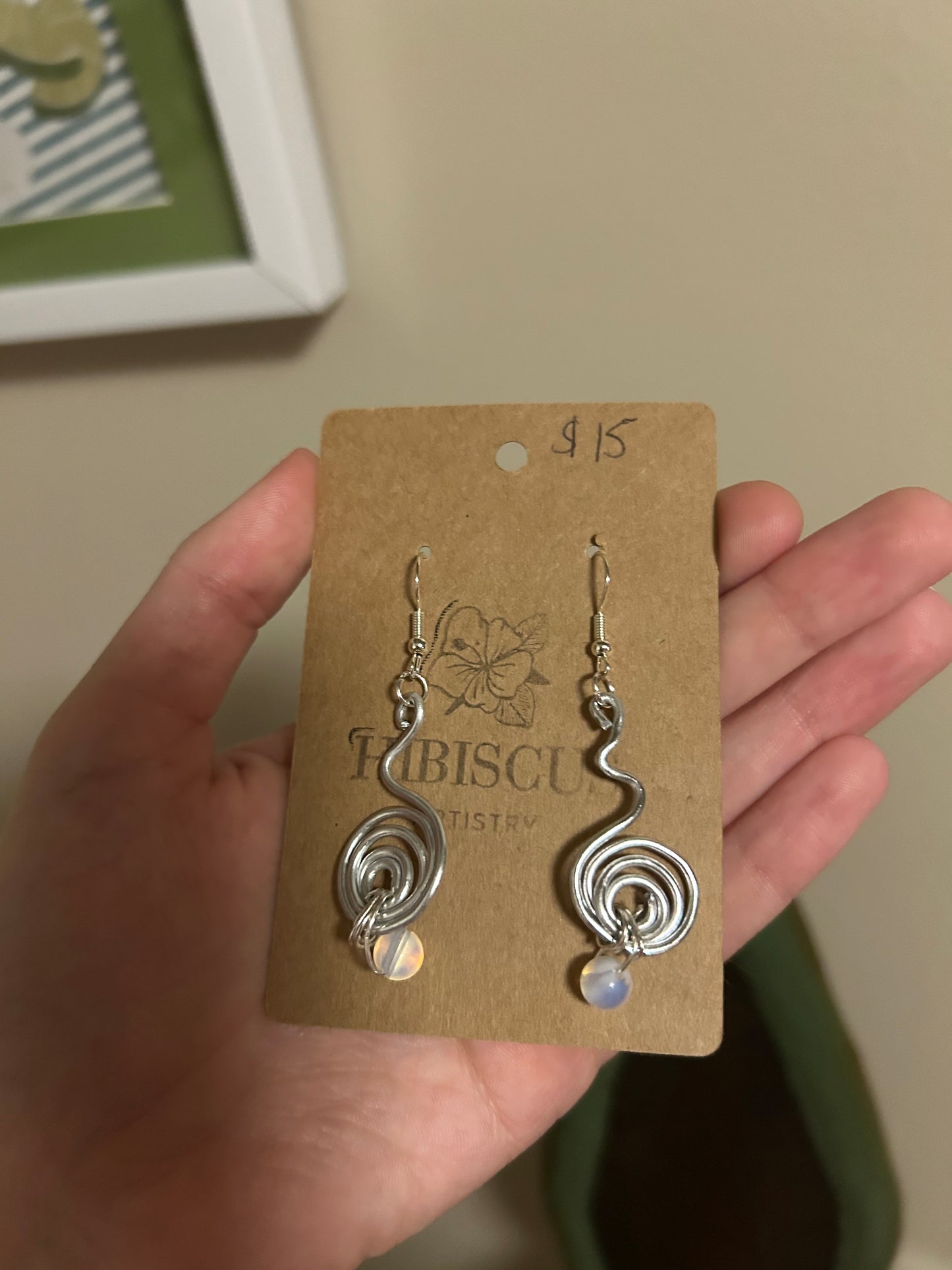 Silver Spiral Earrings - Opalite