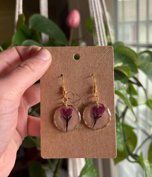 Gold Earrings - Pink Roses
