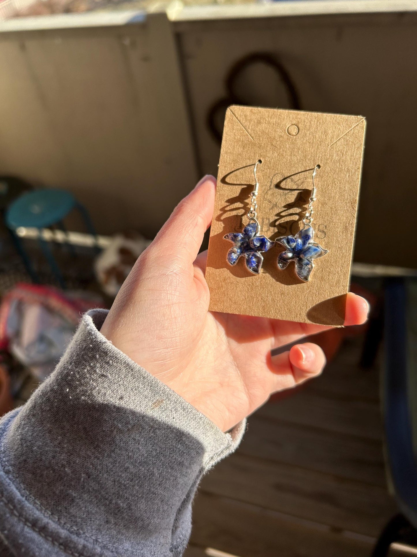 Silver Starfish Earrings - Lapis Lazuli